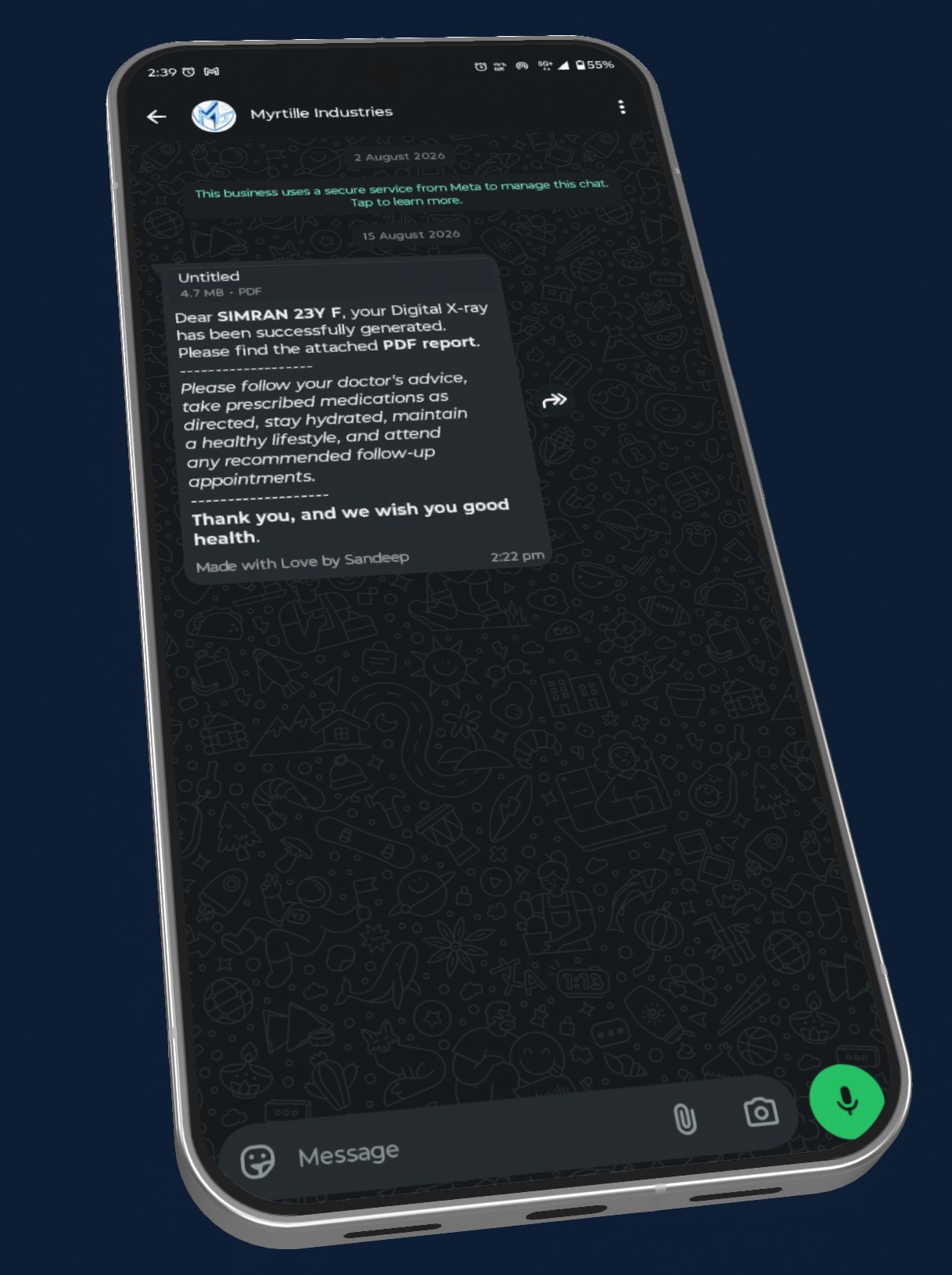 RAD-XR patient message notification and report delivery