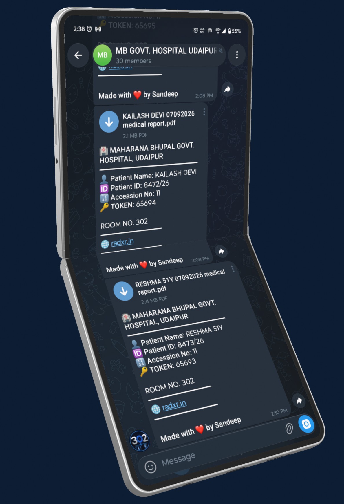 RAD-XR Telegram report delivery message
